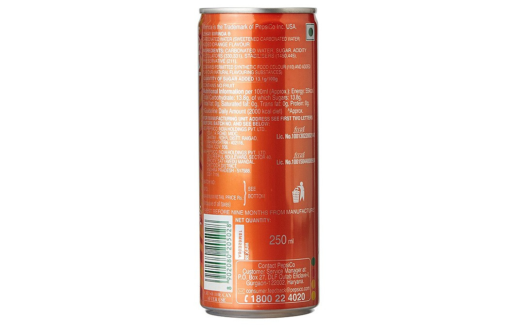 Mirinda (With Added Orange Flavour)    Tin  250 millilitre